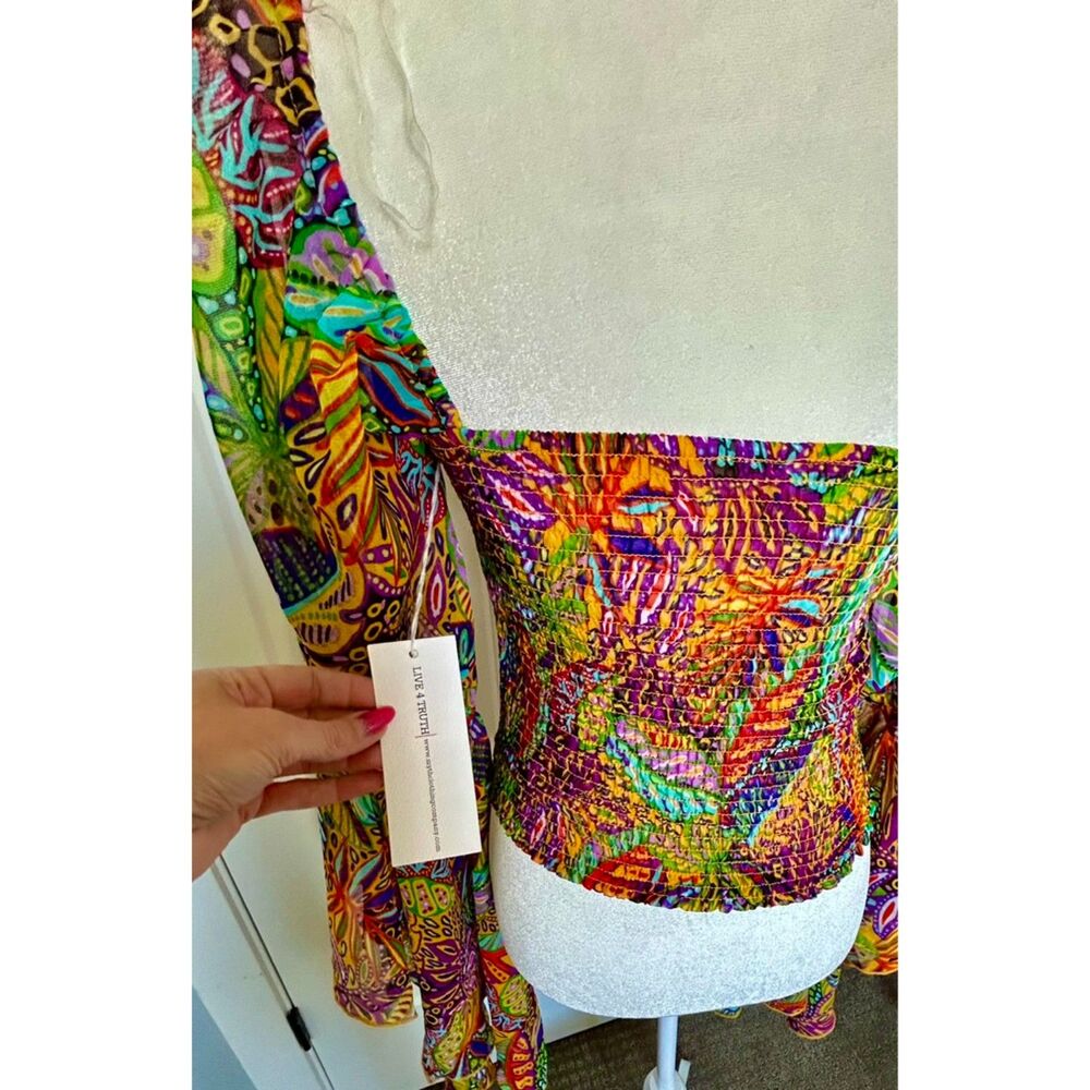 NWT Live 4 Truth Womens Multi Color Long Sleeve Flare Square Neck Crop Top M - Picture 4 of 7